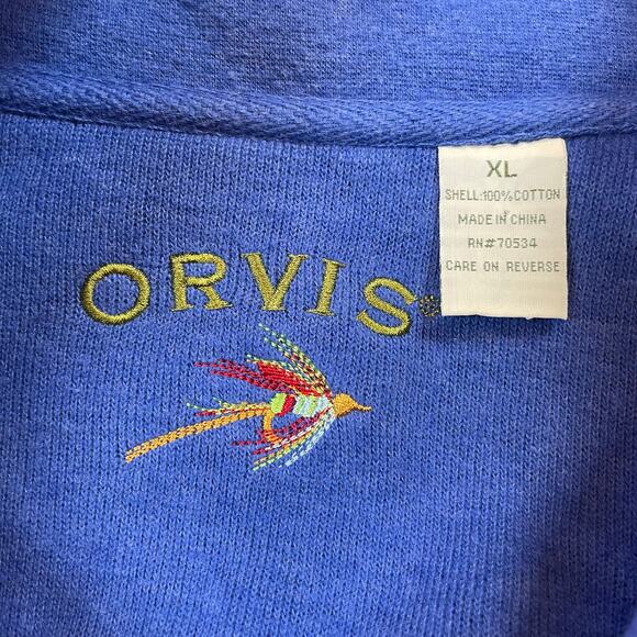 Orvis Vintage Cotton Shawl Collar Pullover Sweatshirt Blue Men's XL Heritage - Picture 3 of 8